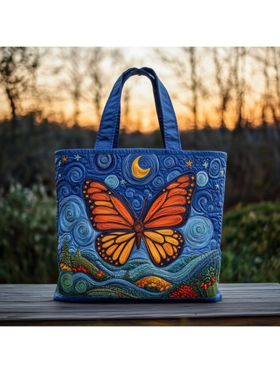 Stunning Monarch Quilted Tote Bag, Butterfly Art Shoulder Bag, Casual Shopping Tote, Gift for Nature Lovers