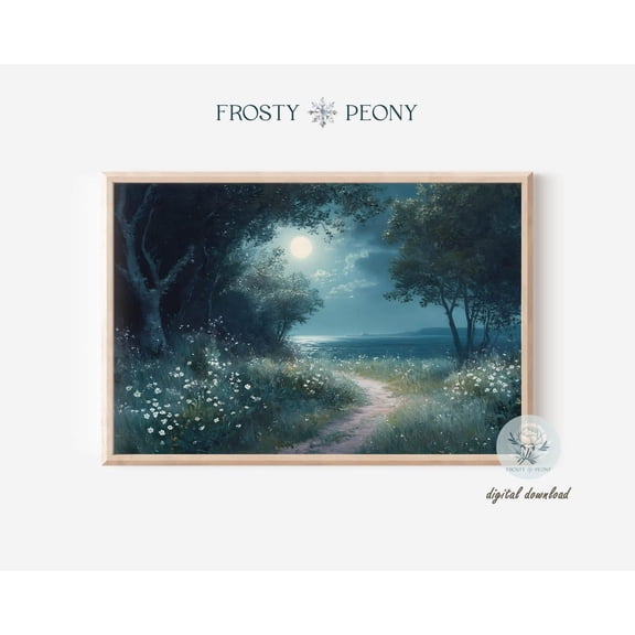 Stunning Moonlit Foggy Wildflower Path Art Print, Enchanted Forest Floral Pathway Landscape Art, Wall Art, Modern Wall Decor, 16x24 UNFRAMED