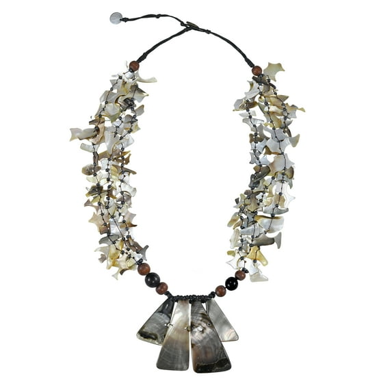 Stunning Mosaic Freshwater Natural Shell Sticks Cotton Rope Necklace