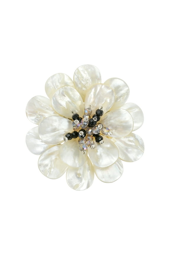 Stunning Mother of Pearl & Crystal Flower Blossom Brooch Pin