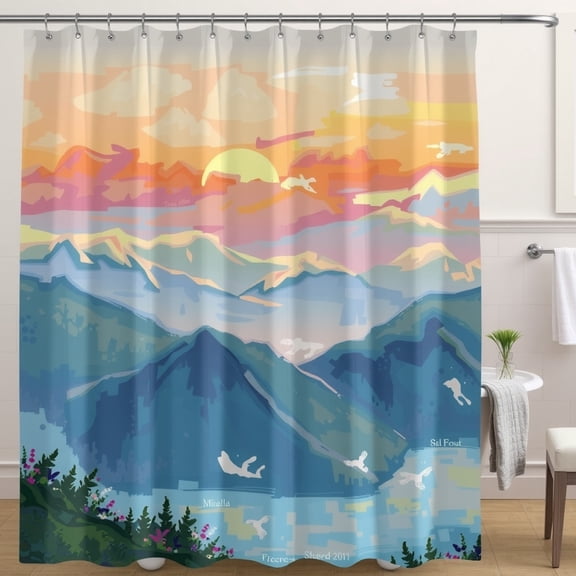 Stunning Mountain Sunset Shower Curtain - Vibrant Landscape Design