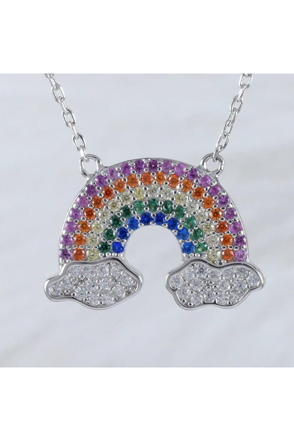 Stunning Multi-Color Stone Rainbow Necklace, Sterling Silver Multi-Color Rainbow Necklace, N9019 Valentine Birthday Mom Wife Gift