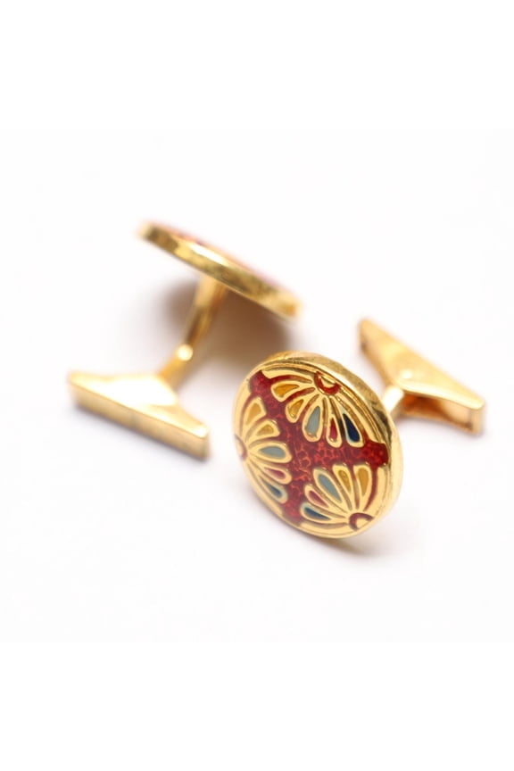Stunning Multicolor Enamel Flower Pattern Round Silver Cufflinks For Men