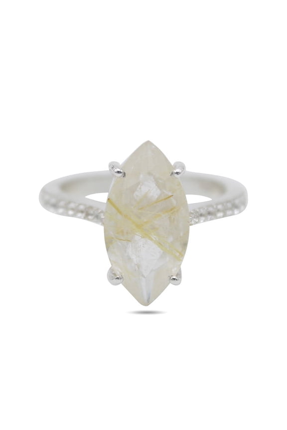 Stunning Natural Golden Rutiled Quartz 925 Sterling Silver Engagement Ring - Birthstone Solitaire Ring Anniversary ring