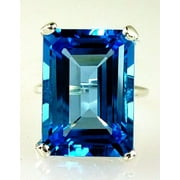 DIVYJEWELS Stunning Natural Large Top Swiss Blue Topaz Emerald-Cut Ring, 12X16MM, 20 Carats