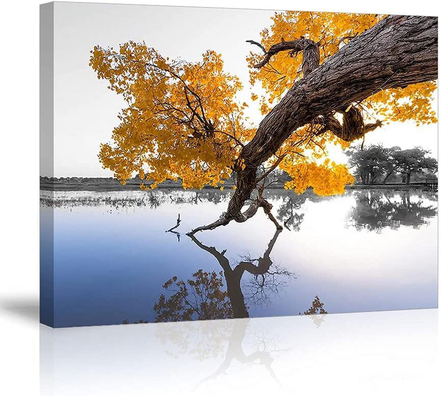 Stunning Nature Scenery Wall Art for Bedroom,Yellow Tree Landscape