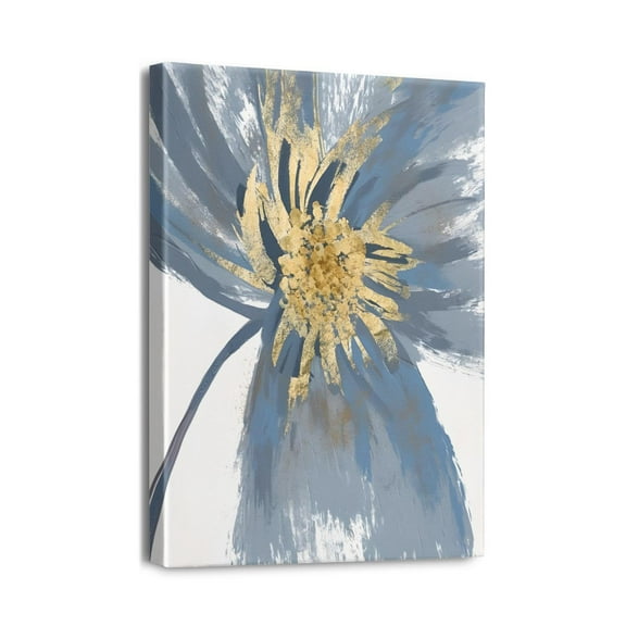 Stunning Navy Blue Floral Wall Art for Bathroom - Vintage Abstract Canvas Paintings, Gray Accent, Bedroom Wall Decor, High-Quality Print, 12X16 inches
