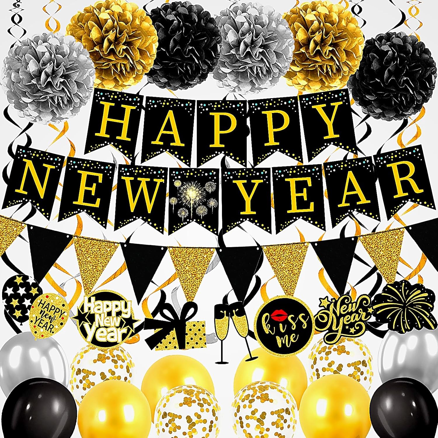 Stunning New Year‘s Eve Party Supplies 2026 - Premium Black and Gold