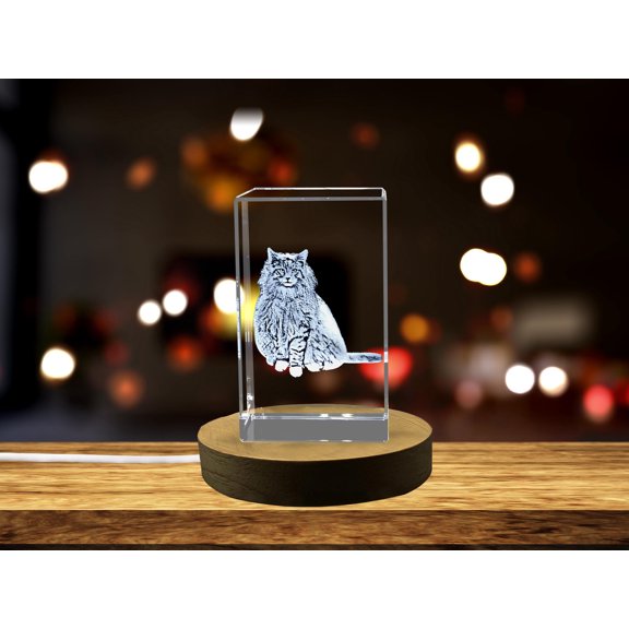 Stunning Norwegian Forest Cat 3D Engraved Crystal Keepsakes