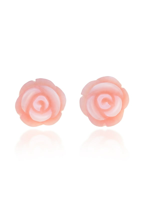 Stunning Nude Pink Roses Carved Seashell 12mm Post Stud Earrings