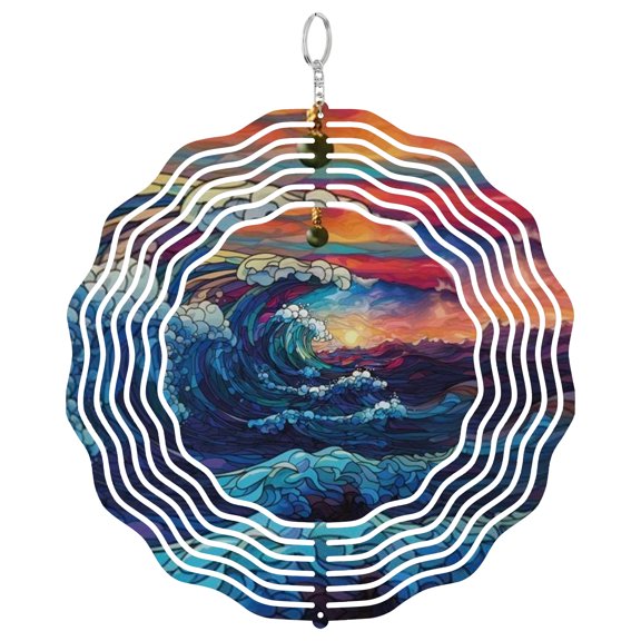 Stunning Ocean Wave 3D Wind Spinner Kinetic Hanging Garden Decor Stainless Steel Yard