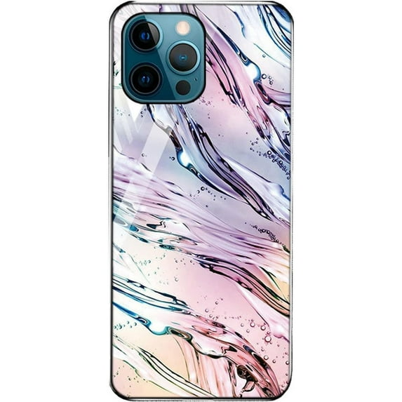 Stunning Pattern Painted Tempered Glass Phone Case for iPhone 13 12 11 Pro Max Mini X XS XR 8 7 Plus, Stylish Stone Pattern Back Cover(H,12 Pro Max)