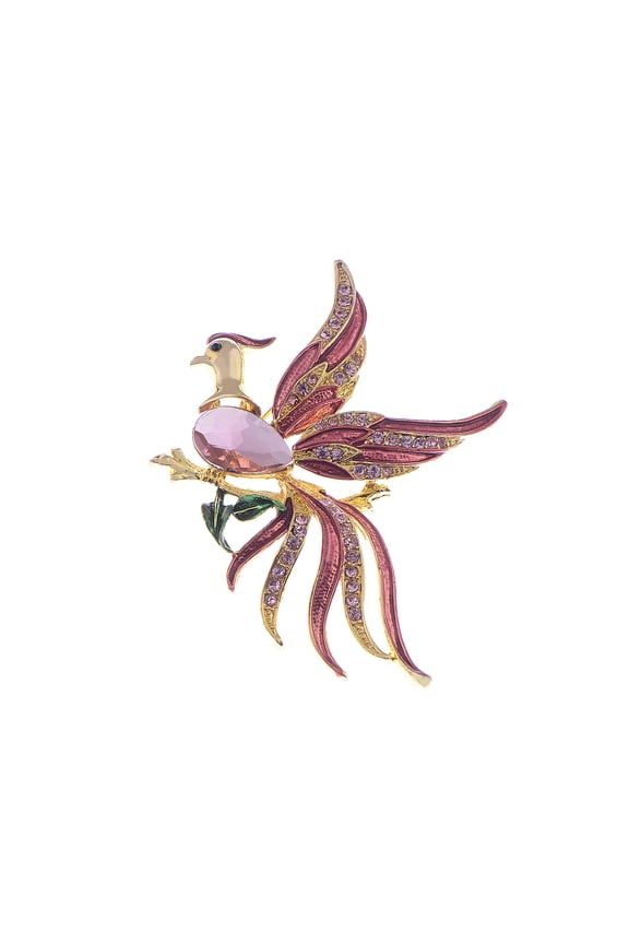 Stunning Pink Beaded Flying Bird Crystal Phoenix Rhinestone Brooch Costume Pin