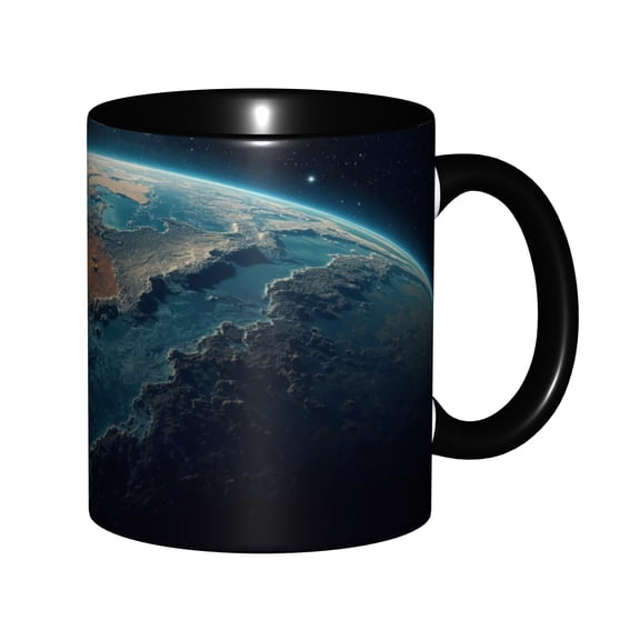 Stunning Planet View From Outer Space Starry Dark Galaxy Alien World Cosmic Art Ceramic Mug 11oz, Space Astronomy Lover Sci-Fi Coffee Cup