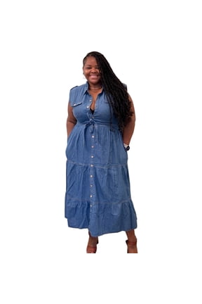 Stunning Plus Size Denim Button Down Maxi Dress