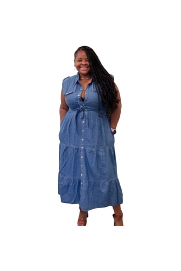 denim button up overall dress Anya Bib pocket detail — Women's Long Sleeve Mini select a-color:Navy Sexy Dresses