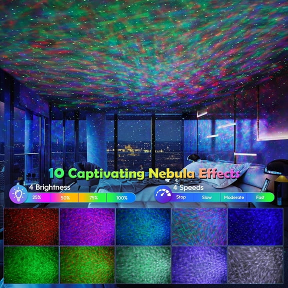 Star Projector Night Light with 15 Color Modes, Bluetooth Speaker & Remote Control for Kids Bedroom