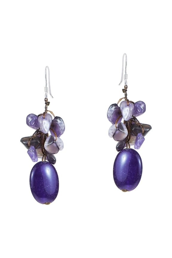 Stunning Purple Amethyst Ovals with Chunky Stone Accents Dangle Earrings