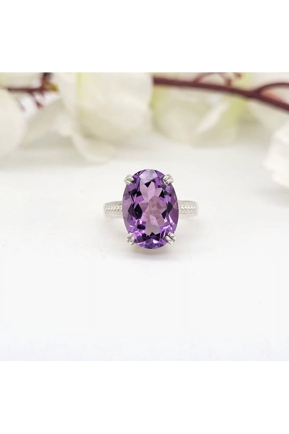Stunning Purple Amethyst Ring-Amethyst Cocktail Ring-February Birthstone Ring Her-Designer Purple Gemstone Ring-Vintage Amethyst Ring Silver