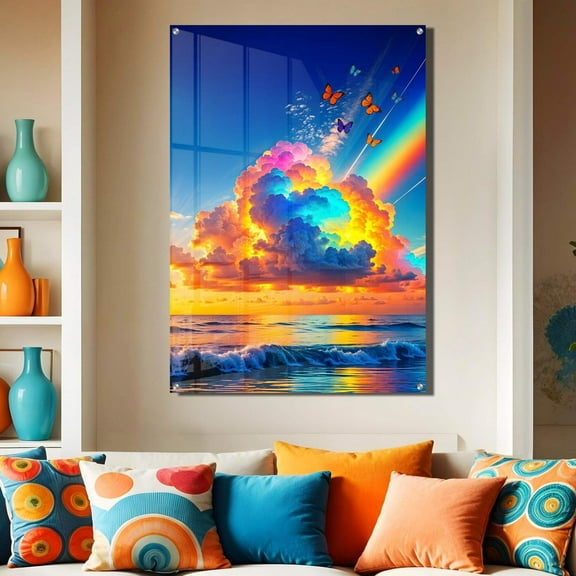 Stunning Rainbow Cloudscape High Gloss Acrylic Wall Art Colorful Sky Ready To Hang