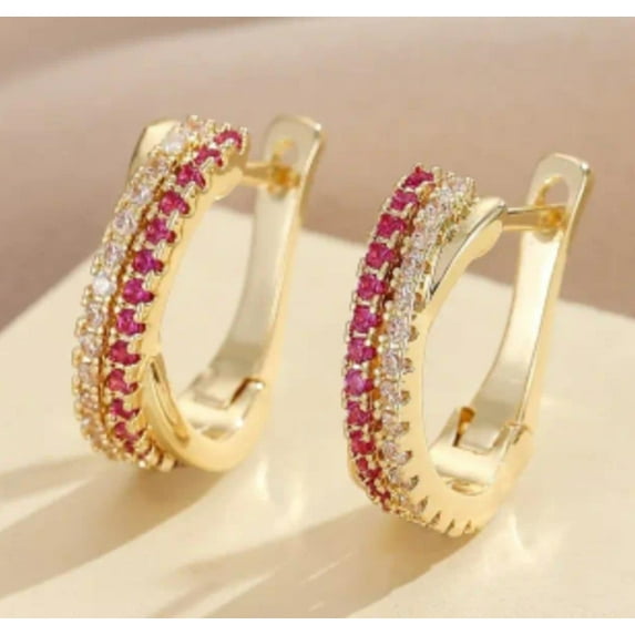 Stunning Red Pearl Drop 14K Gold-Plated Cubic Zirconia Women Earrings