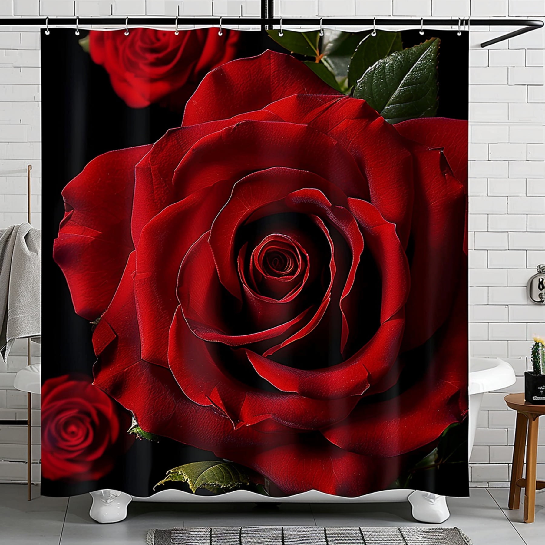 Stunning Red Roses Shower Curtain Elegant Floral Bathroom Decor