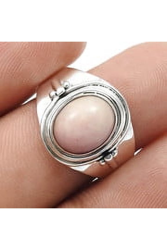 Stunning Ring 925 Solid Sterling Silver Pink Opal Stone Handmade Jewelry Size 7