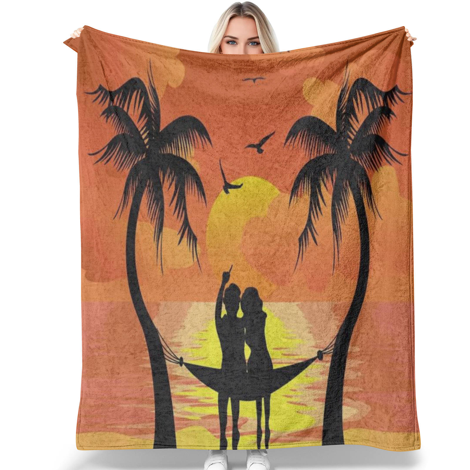 Stunning Romantic Lover Palm Tree Sunset Blanket Cozy and Aesthetic