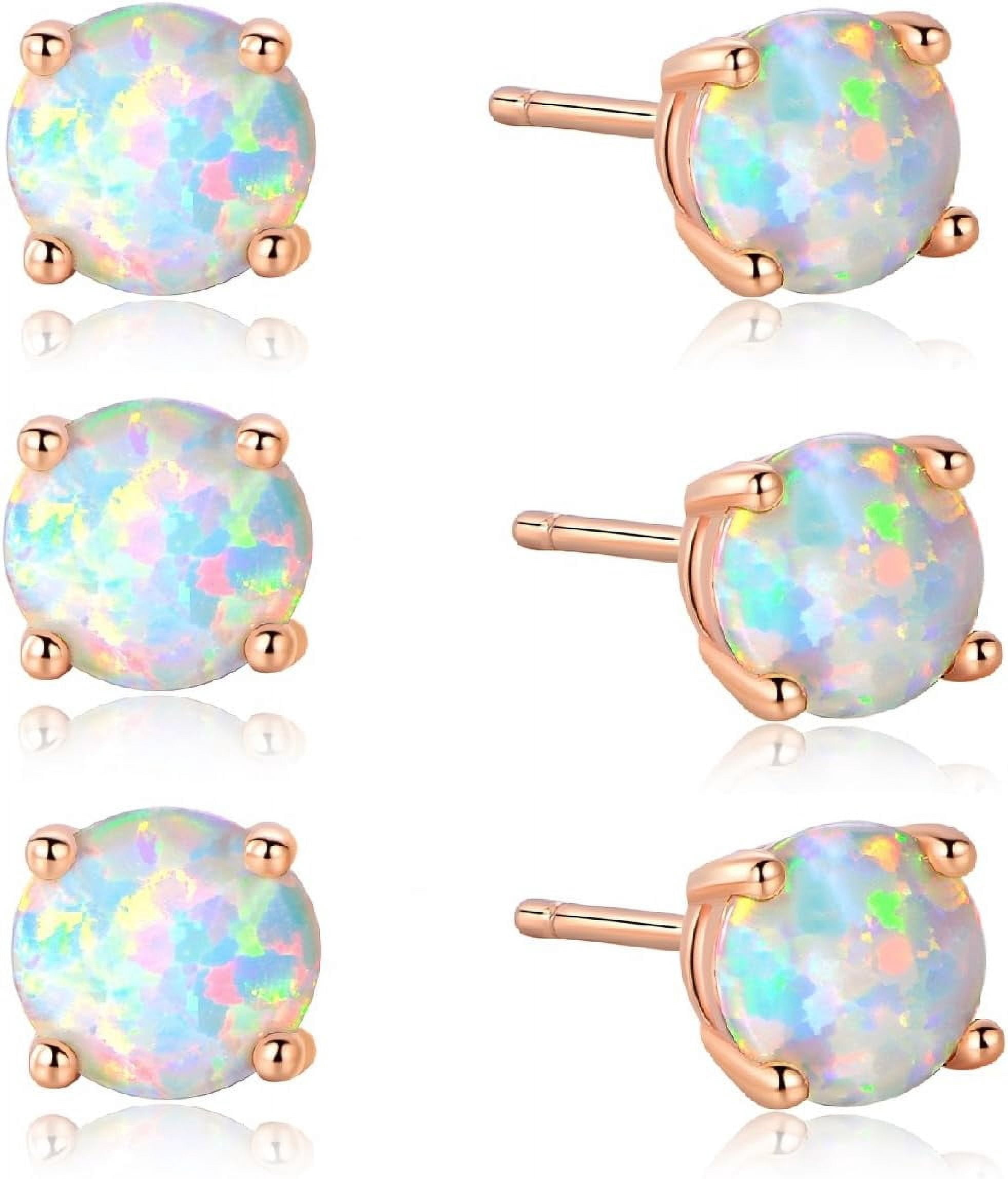 Stunning Rose Elegant Gold Plated Opal Studs, 18K Rose Gold Plated Opal Stud Earrings 6MM Round For Women[g164]