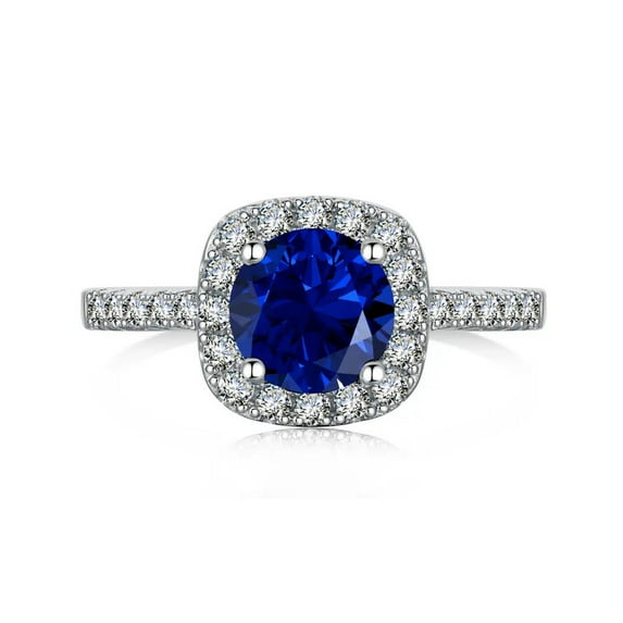 Stunning Round Cut Lab-Created Blue Sapphire and Moissanite Wedding Ring in 925 Sterling Silver for Her - Timeless Design, Durable, Hypoallergenic, Perfect Gift