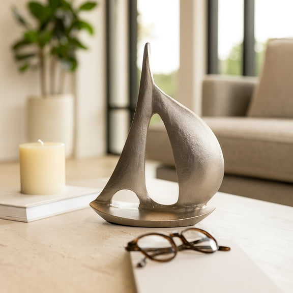Sagebrook Home Modern Metal Sail Boat Sculpture for Home and Living Room Decor - Coastal Sail Boat for Entryway and Book Shelf Display - 18", Silver