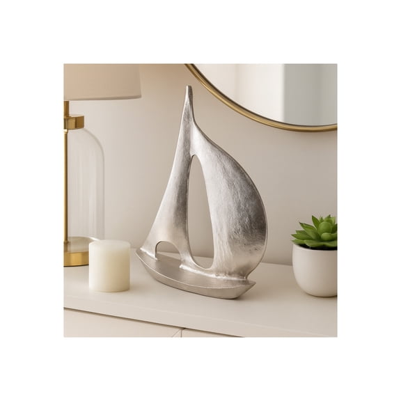 Stunning Sailboat Home Decor Sculpture - Elegant Design for Bathroom, Office, and Living Room Decor - Timeless Abstract Statues and Ornaments for Shelf Decor and Coffee Table Decor - 18", Silver