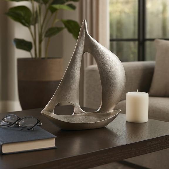 Sagebrook Home Modern Metal Sail Boat Sculpture for Home Living Room Decor - Coastal Sail Boat for Home, Office Desk and Shelves Display - 13", Silver
