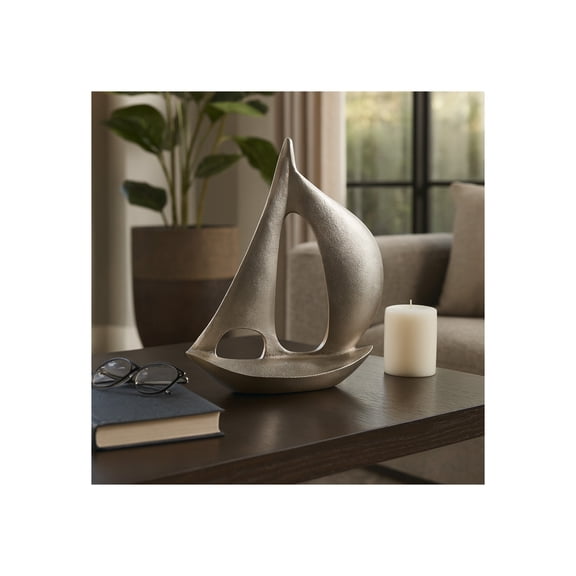 Stunning Sailboat Home Decor Sculpture - Elegant Design for Bathroom, Office, and Living Room Decor - Timeless Ornament Statue for Shelf Display and Coffee Table Accent - 14", Silver