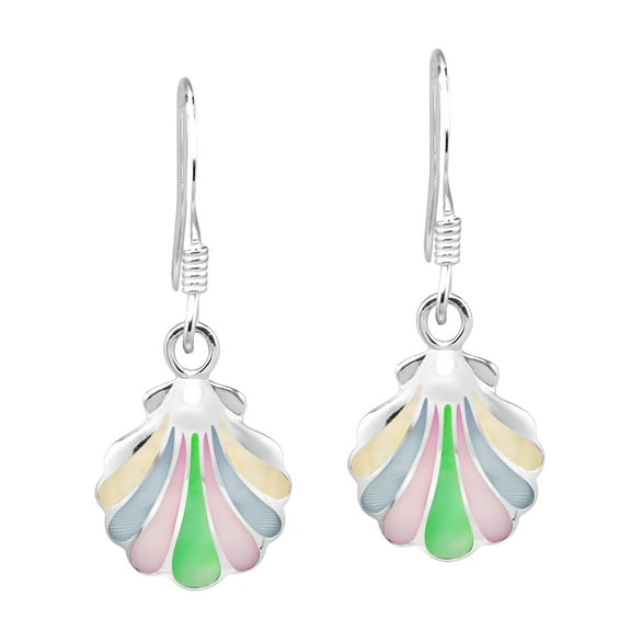 Stunning Seashell w/ Colorful MOP Shell Sterling Silver Dangle Earrings