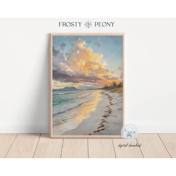 Stunning Shoreline Landscape Art Print, Serene Coastal Wall Art, Calm Ocean Waves Scenery Art, Wall Art, Modern Wall Decor, 8x12 UNFRAMED