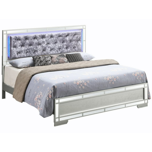 Stunning Silver Champagne Bed, 57"x57"x79", Spacious, , Assembly Required, Complements Various Elegant Glamour 57" H X W 79" D, Spacious & Cozy, Build, Needed For