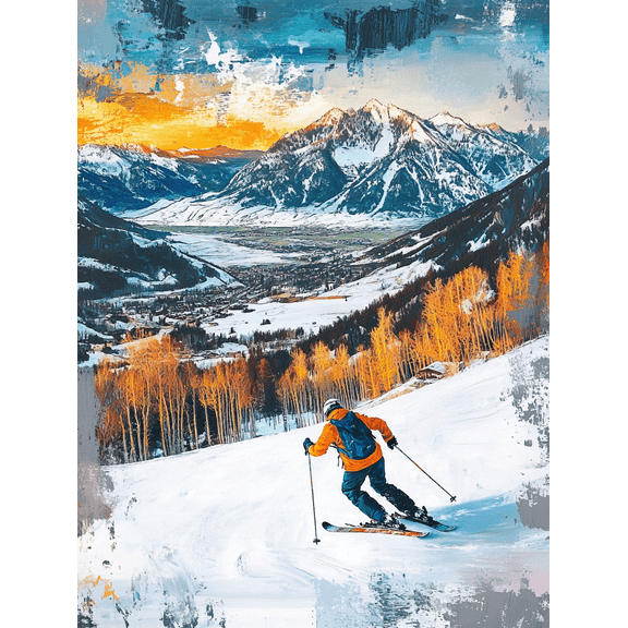 Stunning Ski Slope Sunset Canvas Print/Wall Art Perfect for Living RoomOffice Ski Lodge and Mountain Cabin Decor.