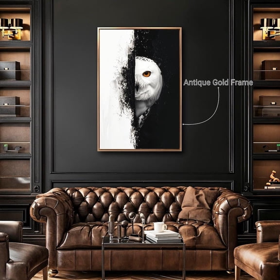 Stunning Snowy Owl Wall Art Nocturnal Bird Poster Black And White Wall Decor Abstract Animal Poster Ready To Hang, Unframed Poster Size 8x12