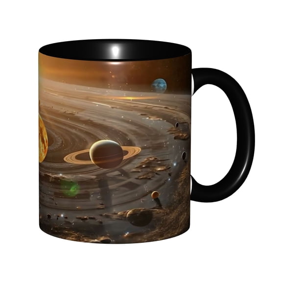 Stunning Solar System View Sun Planets Saturn Rings Asteroids Deep Space Cosmic Galaxy Art Ceramic Mug 11oz, Astronomy Outer Space Lover Coffee Cup