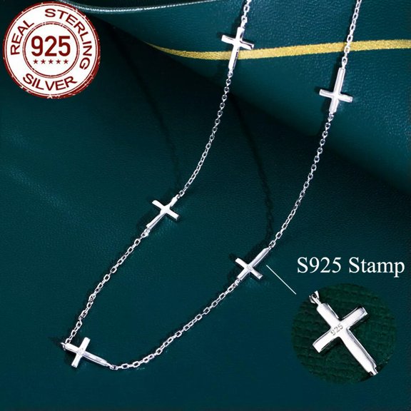 Stunning Solid 925 Sterling Silver Genuine 100% Cross Pendent Wedding Necklace