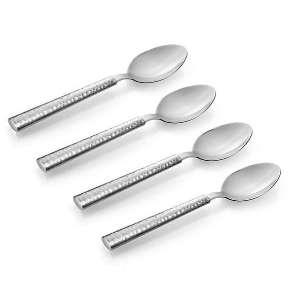 Stunning Stainless Steel Desert / Tea Spoon 4 Piece Set in Two Tone Silver Hammered Design