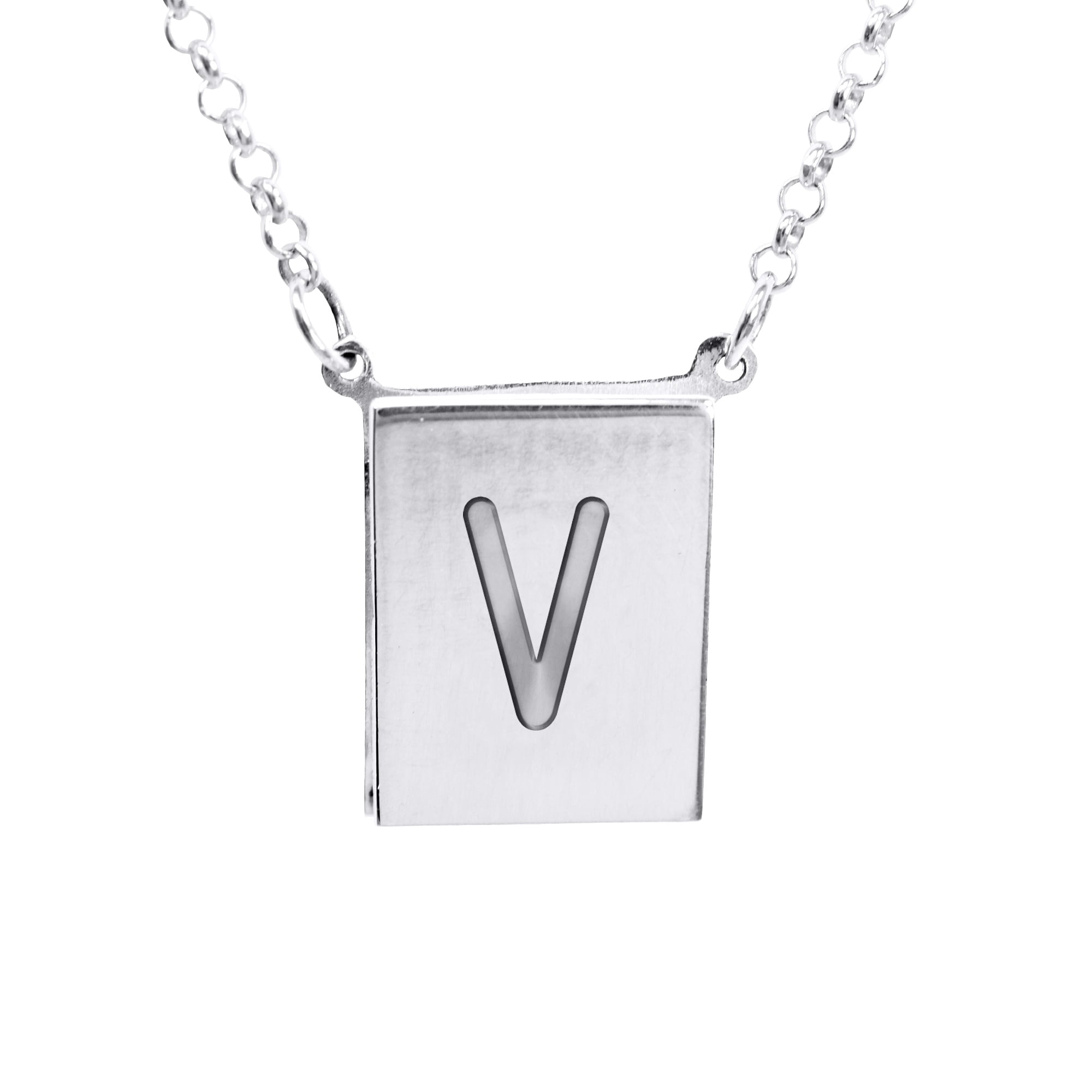 Stunning Sterling Silver Initial "V" Pendant Necklace with 18 Inch Sterling Silver Chain