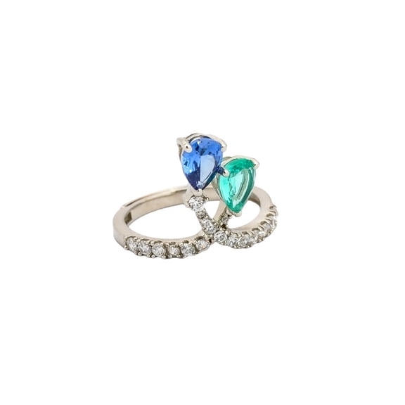 Stunning Sterling Silver White Gold Plated Dual Stone Sapphire Ring for Women