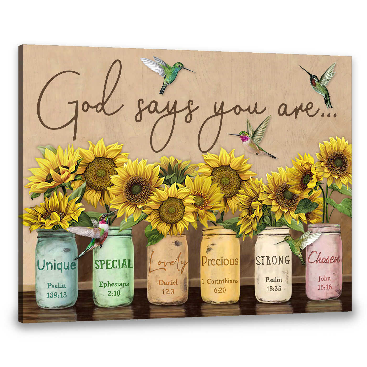 Stunning Sunflower And Hummingbird God Says You Are Poster Wall Art ...