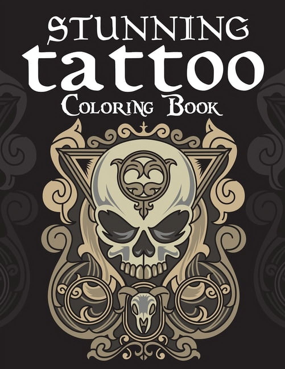 Stunning Tattoo Coloring Book : Tattoo Skull Adults Coloring Book ...