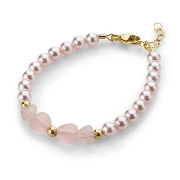 Stunning Toddler Bracelet With Pink Austrian Pearls, Pink Hearts, Opal Heart Beads, 14kt Gold Filled Beads (B2105-PP)
