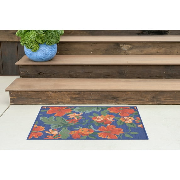 Stunning Transitional 2' x 3' Blue and Red Polypropylene Outdoor Area Rug