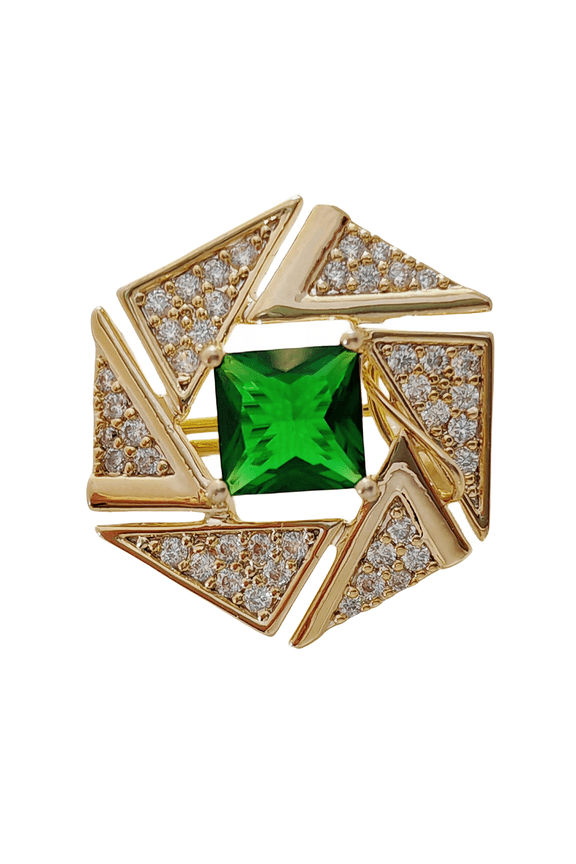 Stunning Triangle Surrounded Green Stone Centered Geometric Pin Lapel Jewelry