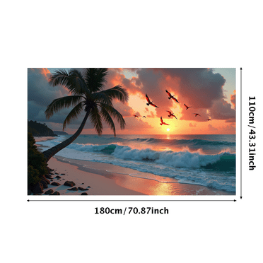 Stunning Tropical Beach Sunset Banner with Palm Tree and Flying Birds Backdrop Party Decorations Photography Props Beach Themed Events Summer Gatherings Outdoor Celebrations